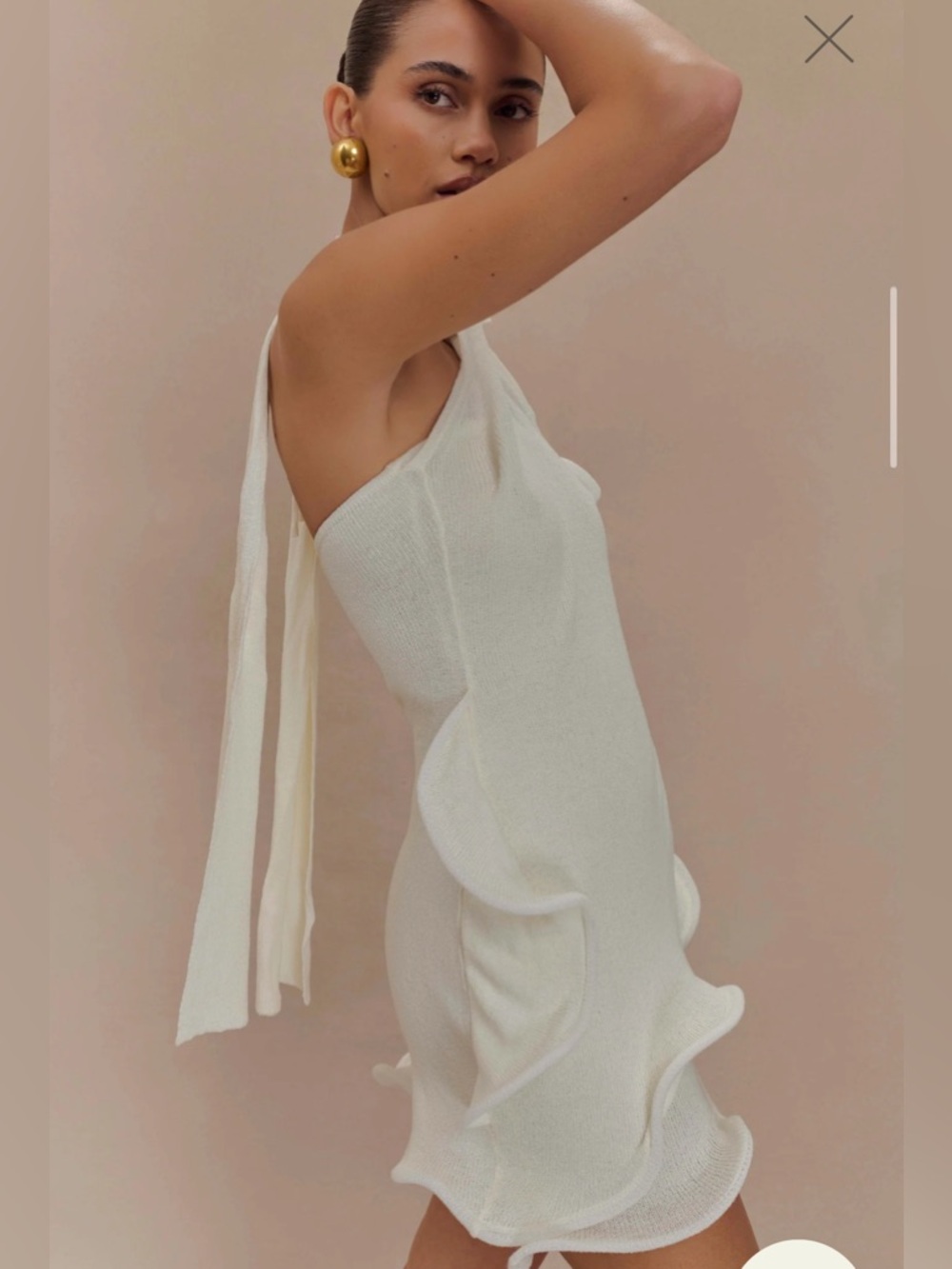 Meshki Ivory One-Shoulder Ruffle Mini Dress - Picture 3 of 8